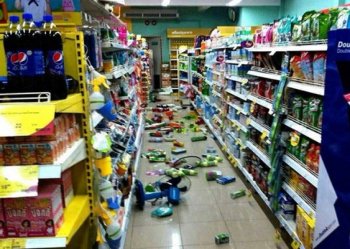 Goods at a grocery store fallen from from the shelves after an earthquake in Chiang Rai province, northern Thailand Monday, May 5, 2014
